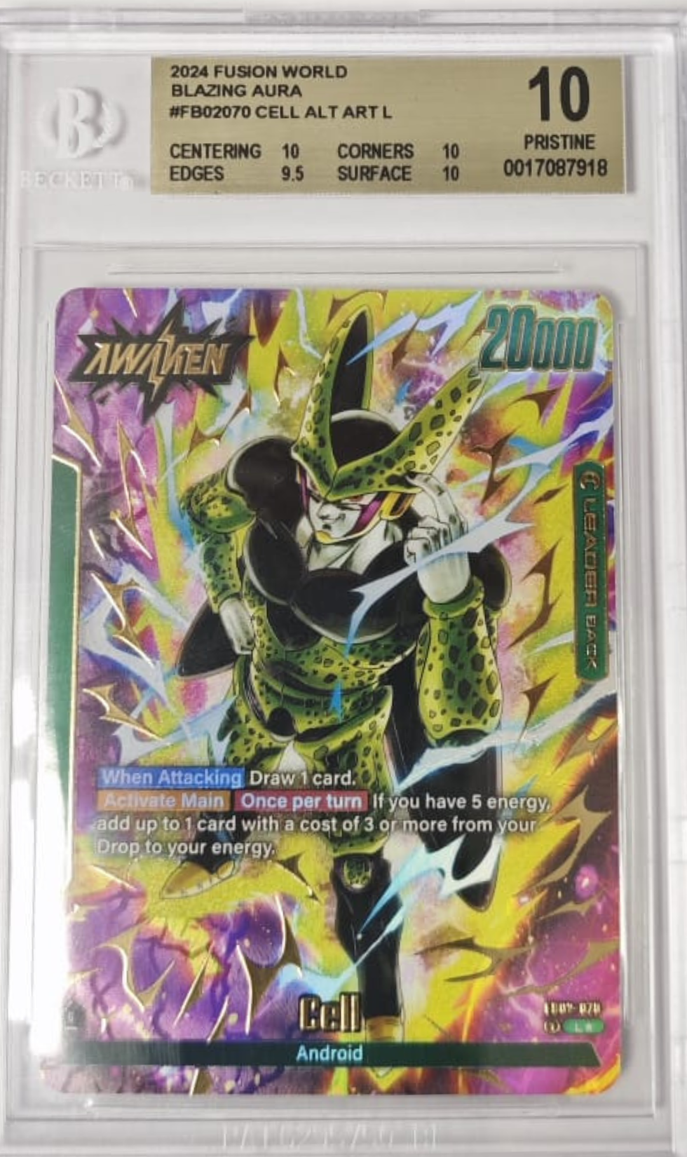 CELL #FB02070 - 2024 FUSION WORLD - BLAZING AURA - ALT ART L - BGS 10 GEM MINT ENG