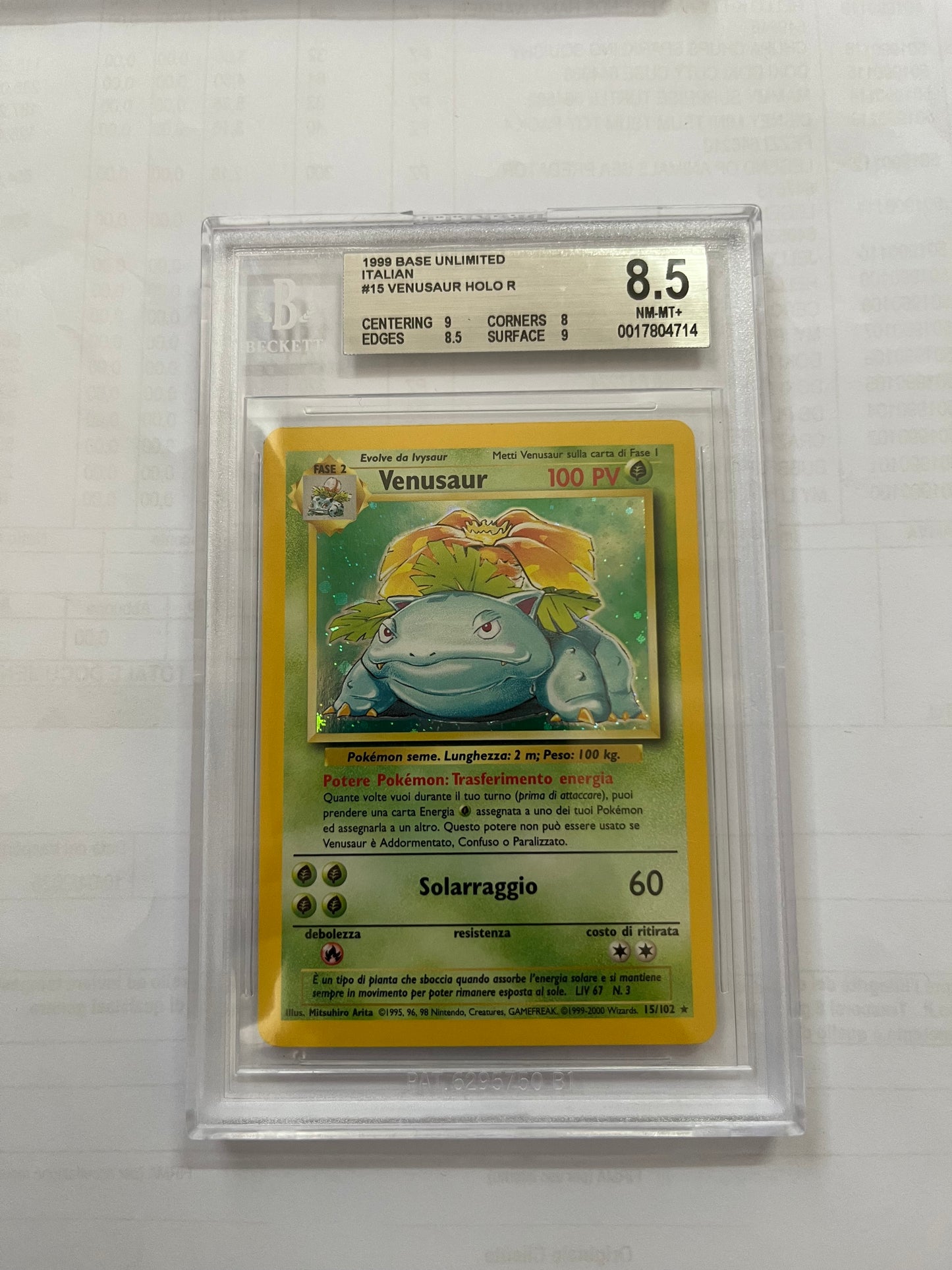 VENUSAUR set base- BGS 8,5 Mint - CARTA GRADATA ITA BGS ITA