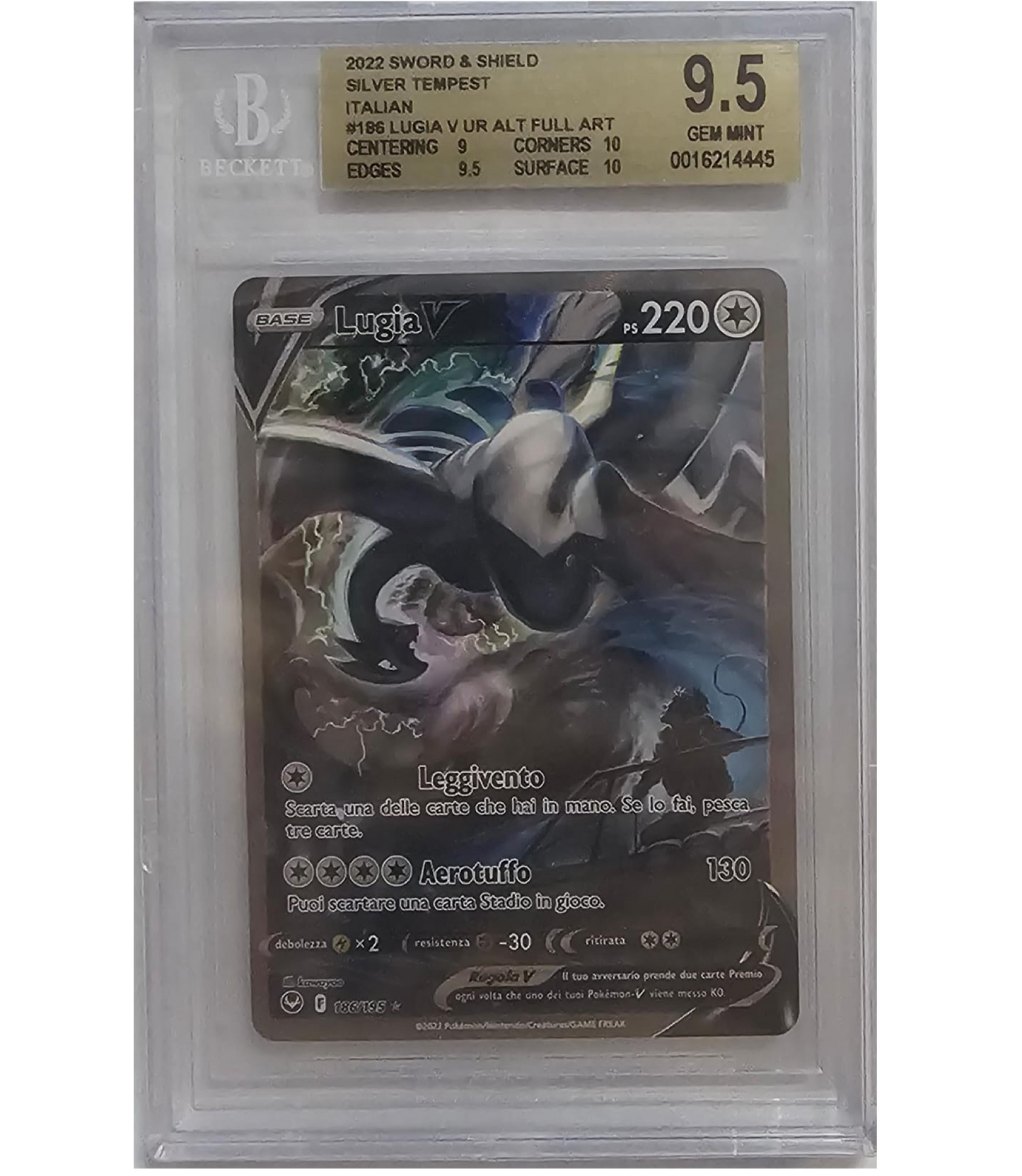 Lugia V 186/195 - Tempesta Argentata - 2022 - BGS 9.5 Mint - CARTA GRADATA ITA