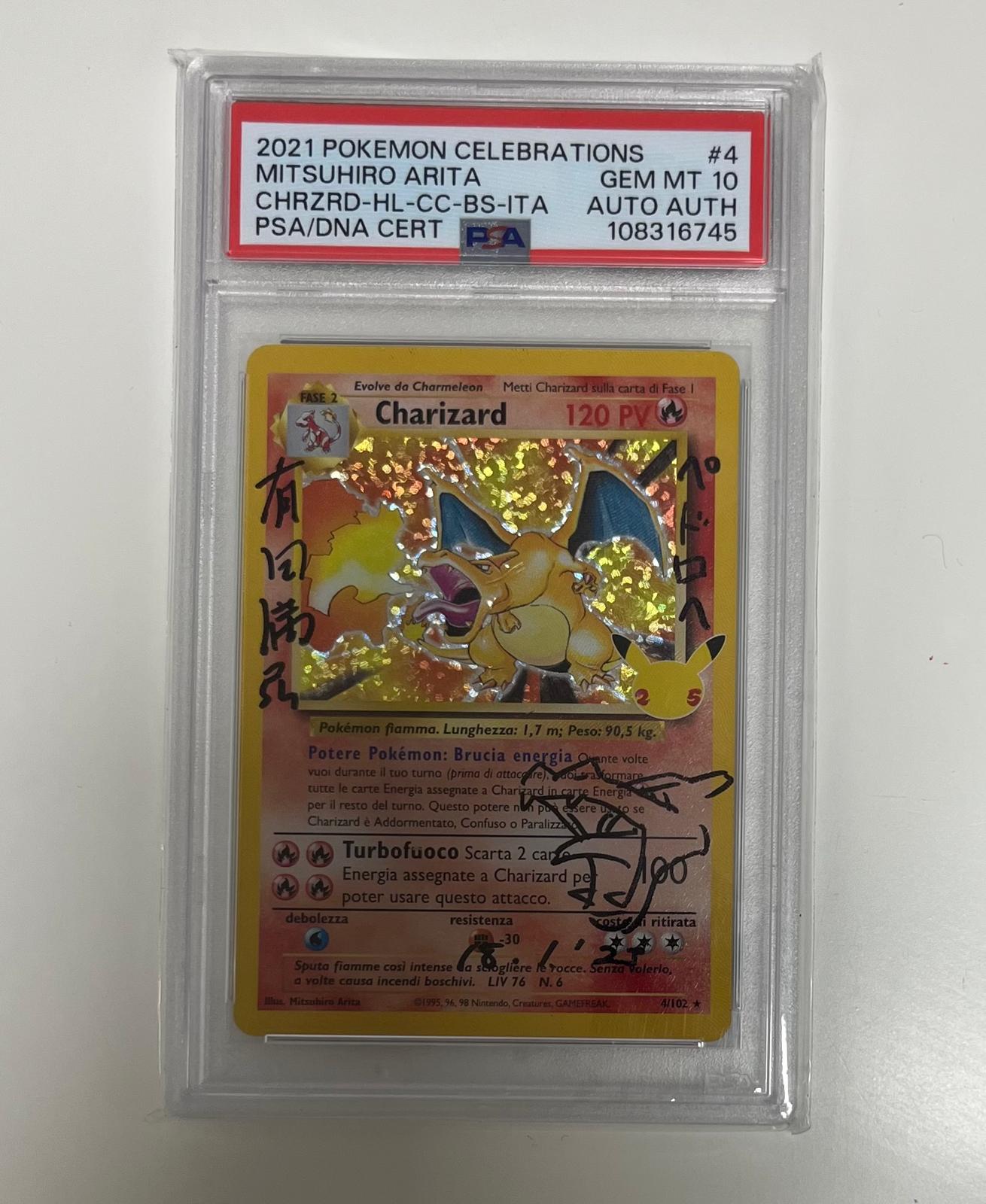 charizard 25th 4/102 gran festa - PSA 10 - CARTA GRADATA ITA (firma di arita)