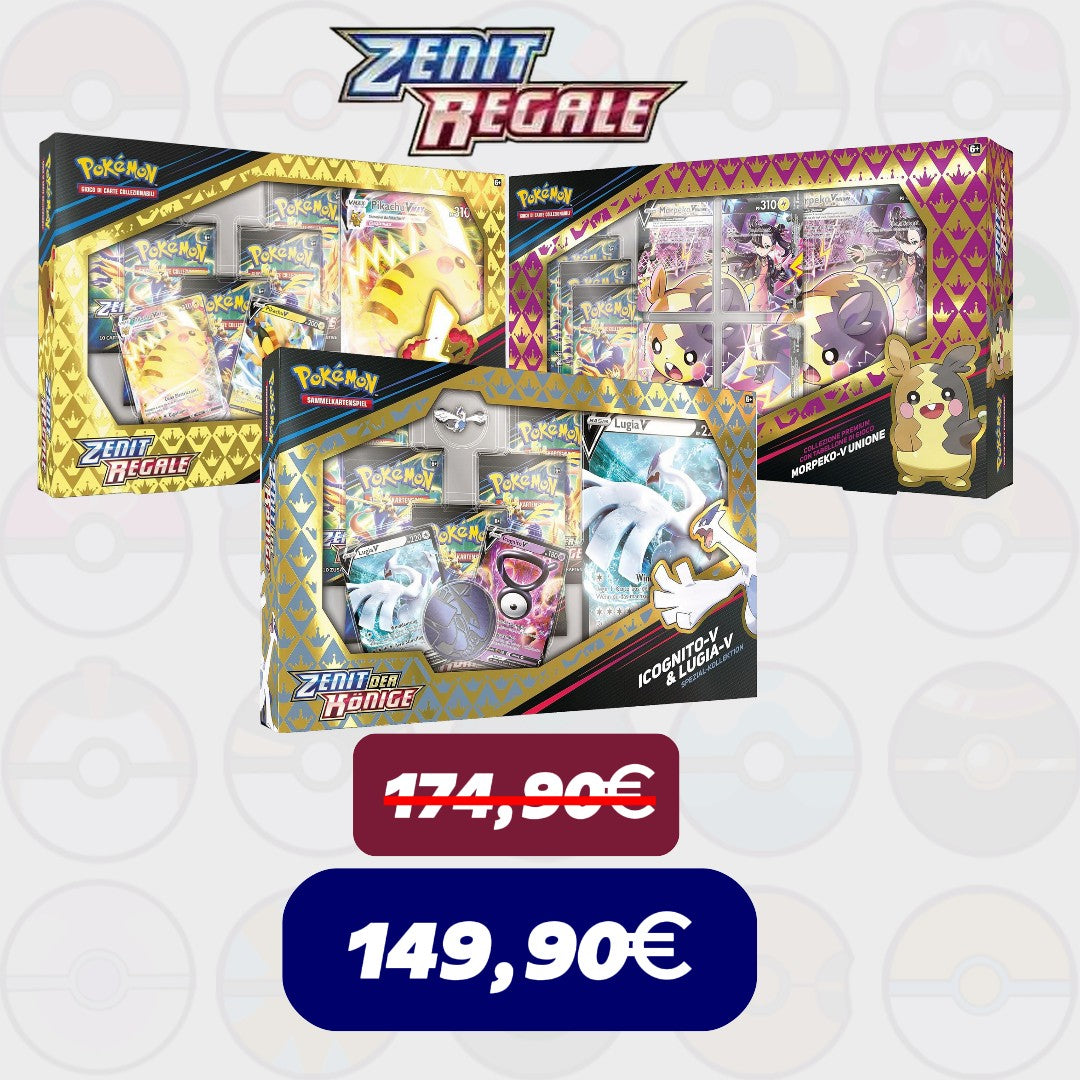 BUNDLE-Zenit Regale-collezione Pikachu vmax-Lugia v-Morpeko v unione