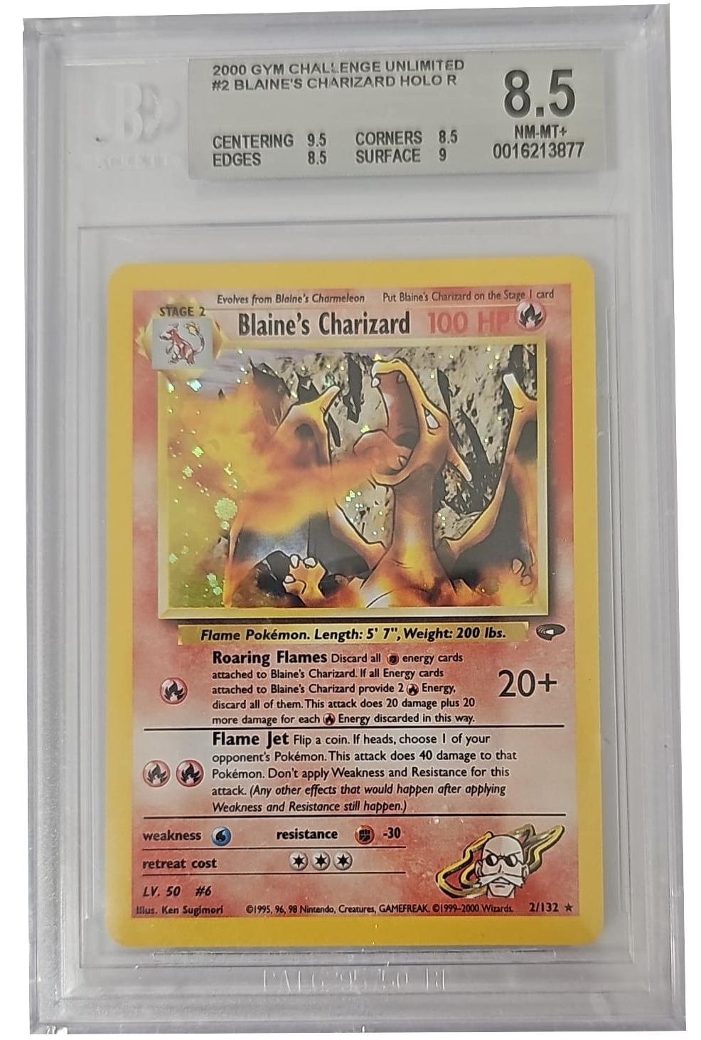 Blaine's Charizard HOLO 2/132 - GYM Challenge Unlimited - 2000 - BGS 8.5 Near Mint - CARTA GRADATA ENG