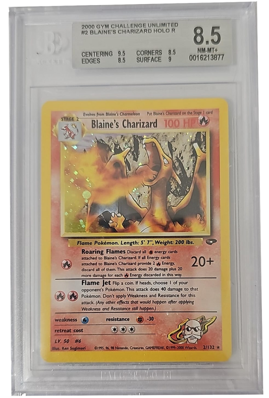 Blaine's Charizard HOLO 2/132 - GYM Challenge Unlimited - 2000 - BGS 8.5 Near Mint - CARTA GRADATA ENG