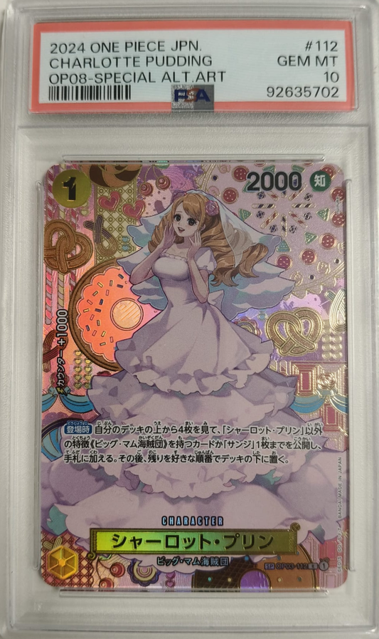 CHARLOTTE PUDDING #112 - OP08 SPECIAL ALTERNATE ART 2024 - PSA GEM MINT 10 - CARTA GRADATA ONE PIECE JAP 2024