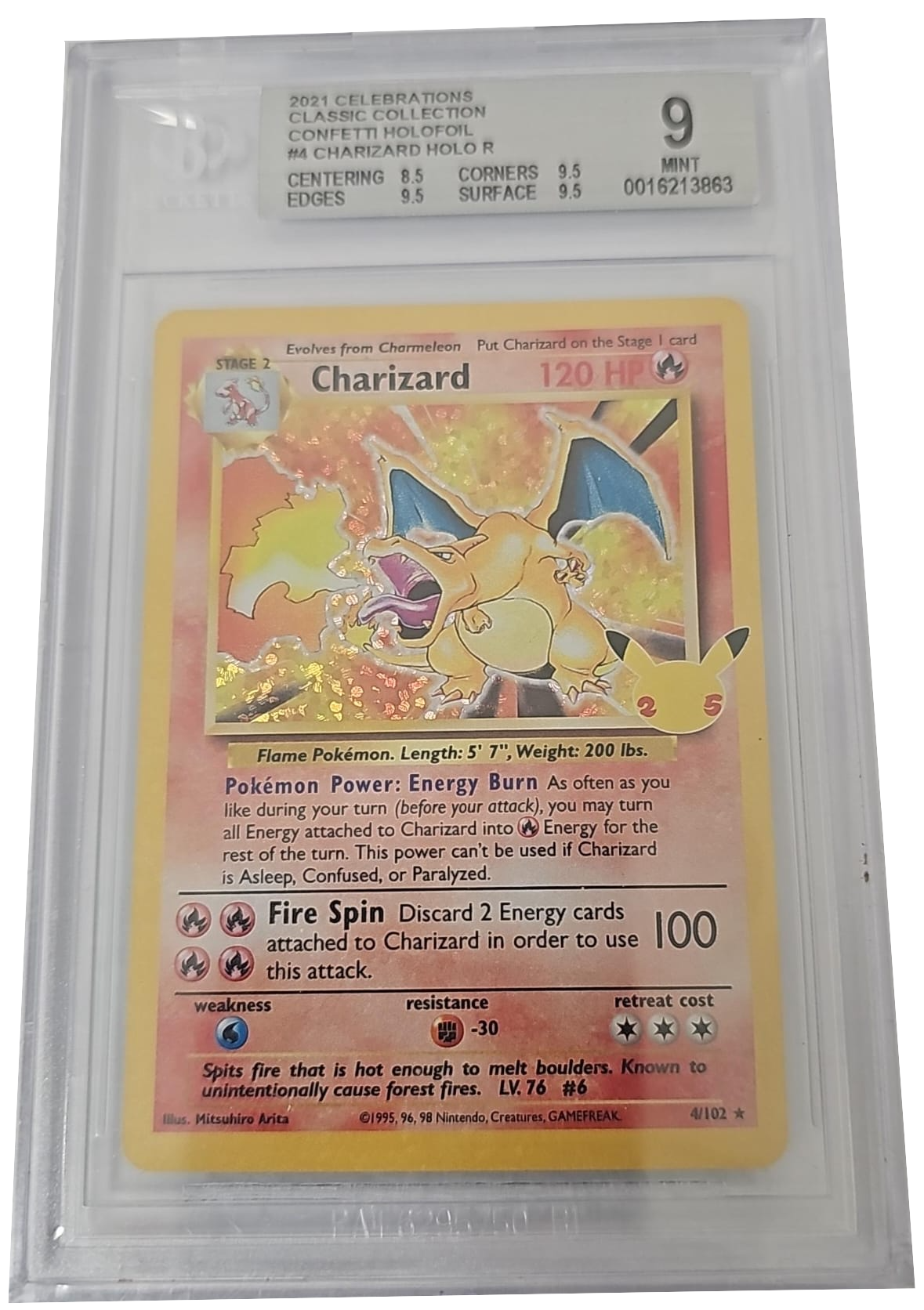 Charizard HOLO 4/102 - Celebrations Classic Collection - 2019 - BGS 9 Mint - CARTA GRADATA ENG