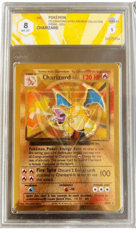 Charizard 4/102 Metallico - Celebrations ULTRA-PREMIUM COLLECTION PROMO - 2021 - GRAAD 8 - CARTA GRADATA ENG