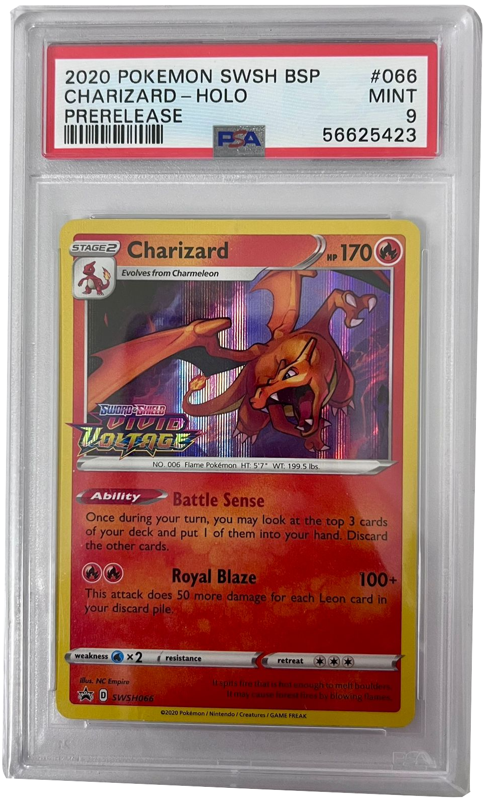 Charizard HOLO Prerelease #66 - SWSH BSP  - 2020 - PSA 9 - CARTA GRADATA ENG