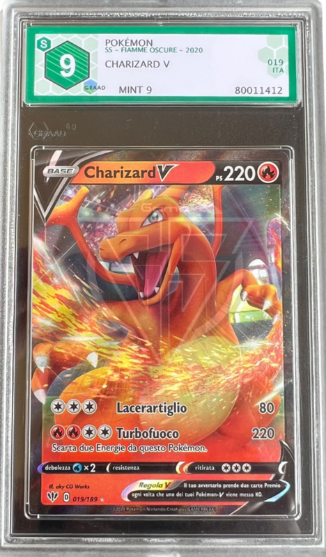 Charizard V 019/189 - Fiamme Oscure - 2020 - GRAAD 9 Mint - CARTA GRADATA ITA