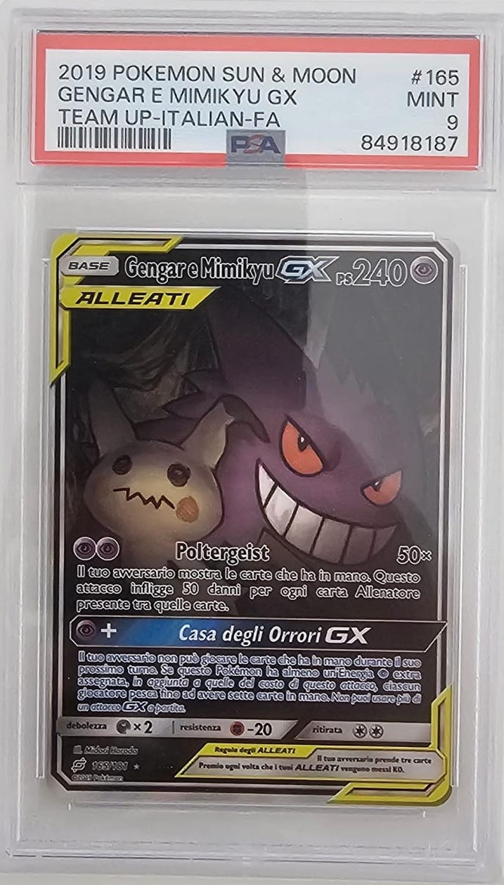 Gengar & Mimikyu GX 165/181 - Gioco di Squadra - 2019 - PSA 9 MINT - CARTA GRADATA ITA