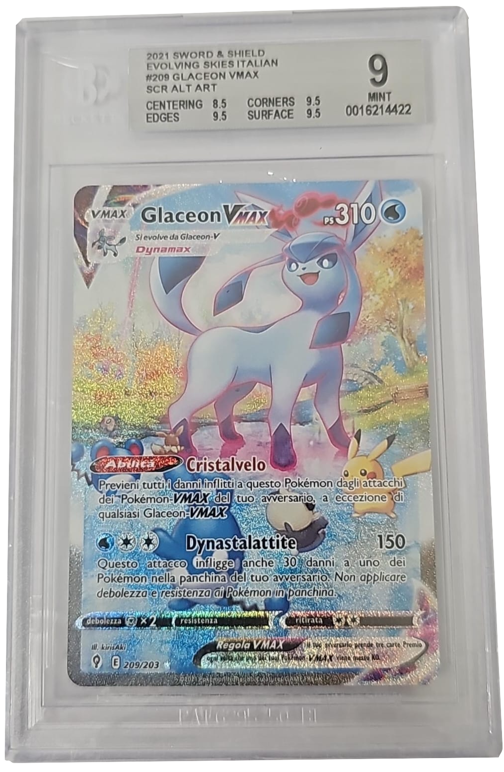 Glaceon VMAX 209/203 - Evoluzioni Eteree - 2021 - BGS 9 Mint - CARTA GRADATA ITA