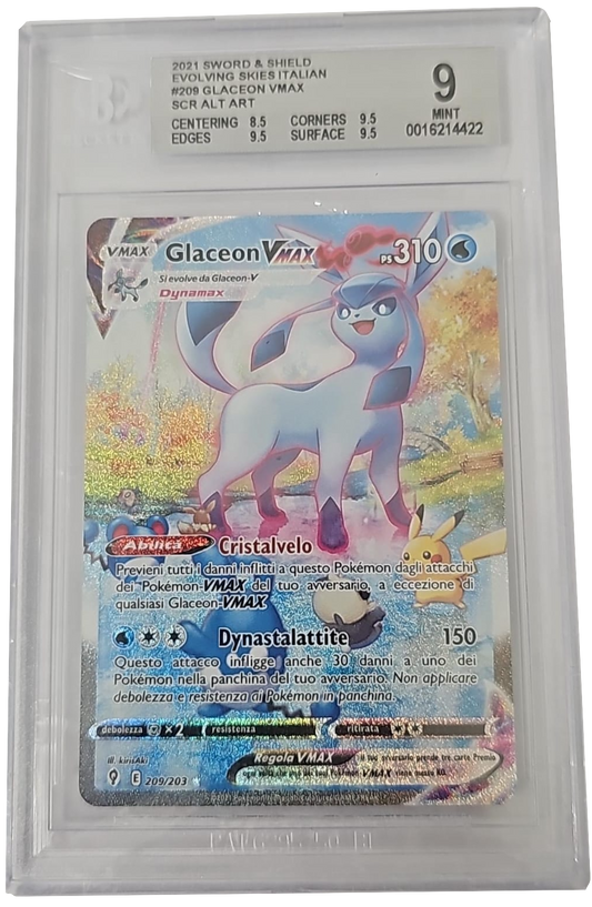 Glaceon VMAX 209/203 - Evoluzioni Eteree - 2021 - BGS 9 Mint - CARTA GRADATA ITA