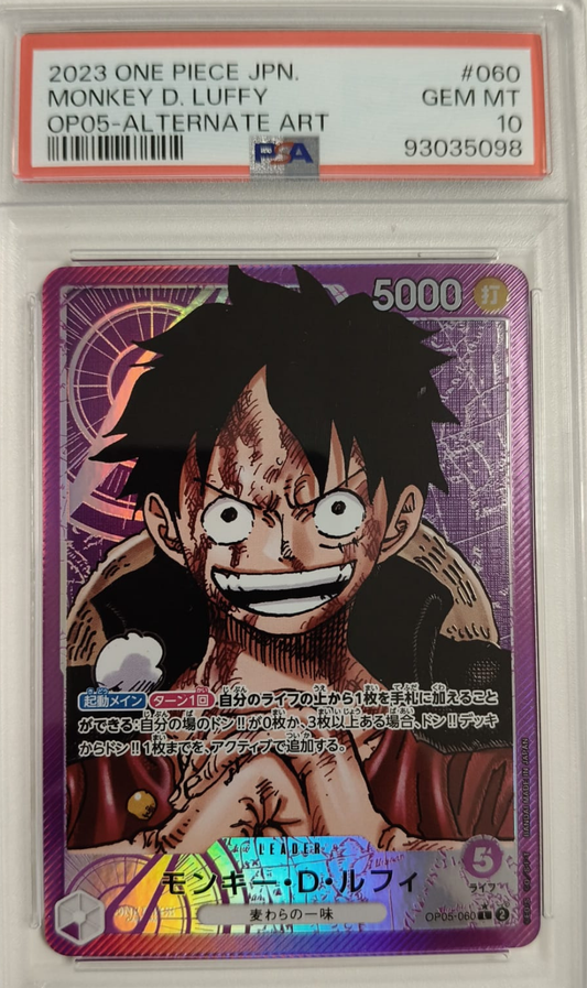 MONKEY D. LUFFY #060 - OP05 ALTERNATE ART 2023 - PSA GEM MINT 10 - CARTA GRADATA ONE PIECE JAP 2023