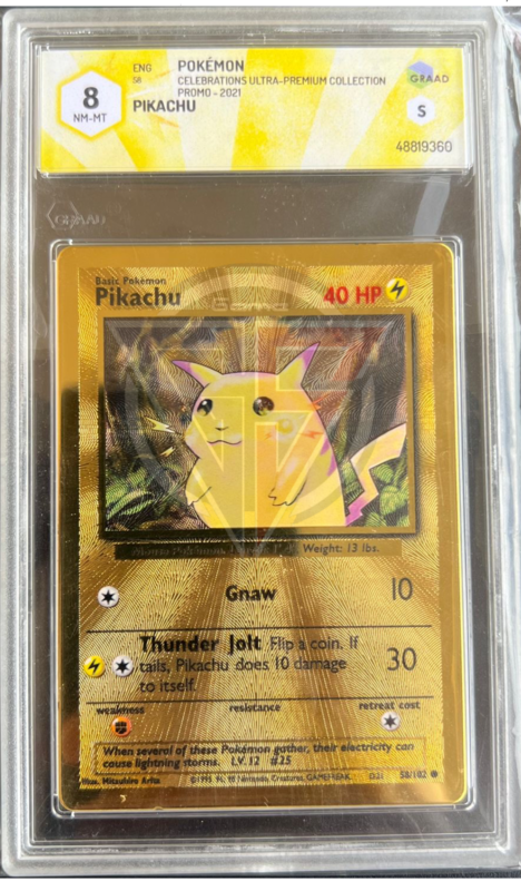 Pikachu 58/102 Metallico - Celebrations ULTRA-PREMIUM COLLECTION PROMO - 2021 - GRAAD 8 - CARTA GRADATA ENG