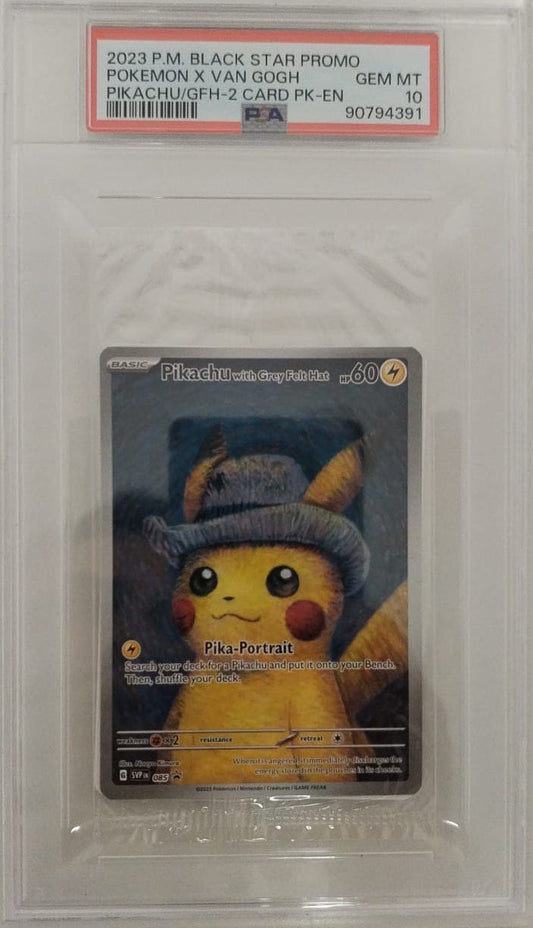 Pikachu Grey Felt Hat 085 SIGILLATA - PROMO POKEMON x VAN GOGH - 2023 - PSA 10 Gem Mint - CARTA GRADATA ENG