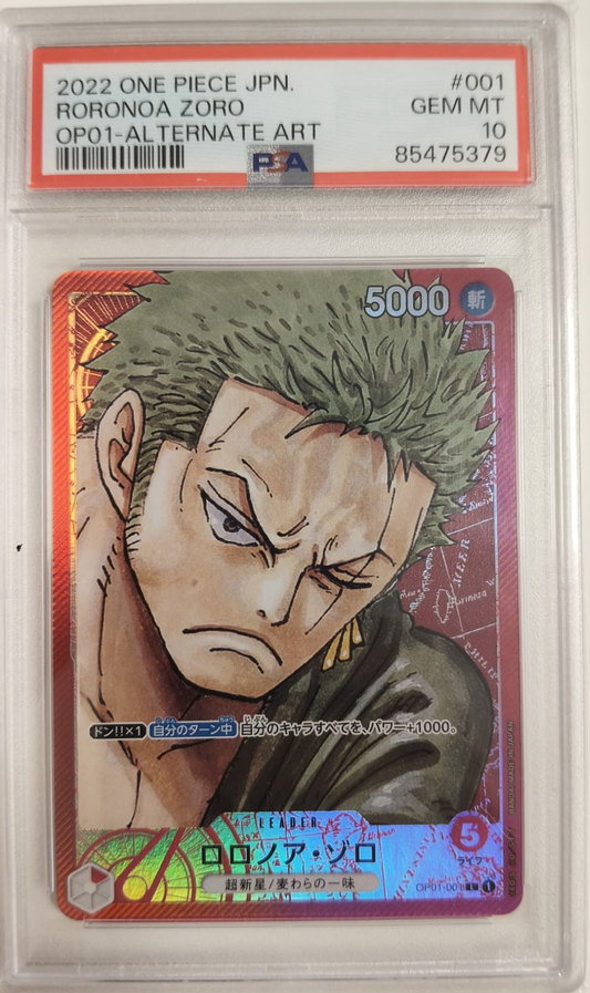 RONONOA ZORO #001 - OP01 ALTERNATIVE ART 2022 - PSA GEM MINT 10 - CARTA GRADATA ONE PIECE JAP 2022