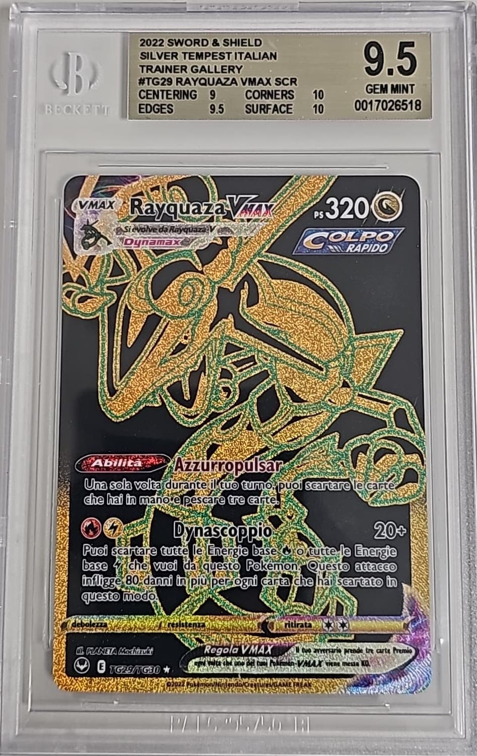 Rayquaza VMAX #TG29 - Tempesta Argentata - 2023 - BGS 9.5 Mint - CARTA GRADATA ITA