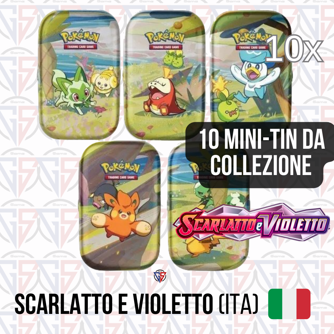 Scarlatto e Violetto - 10 Mini Tin da Collezione Amici a Paldea (2 bustine ITA - Tempesta Argentata - Scarlatto e Violetto base)