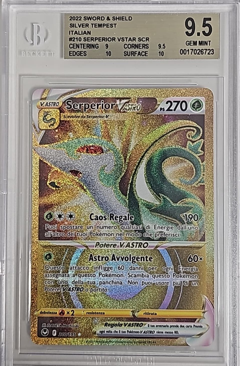 Serperior VASTRO #210 - Tempesta Argentata - 2023 - BGS 9.5 Gem Mint - CARTA POKEMON GRADATA ITA