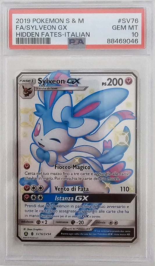 Sylveon GX SV76 - Destino Sfuggente - 2019 - PSA 10 GEM MINT - CARTA GRADATA ITA