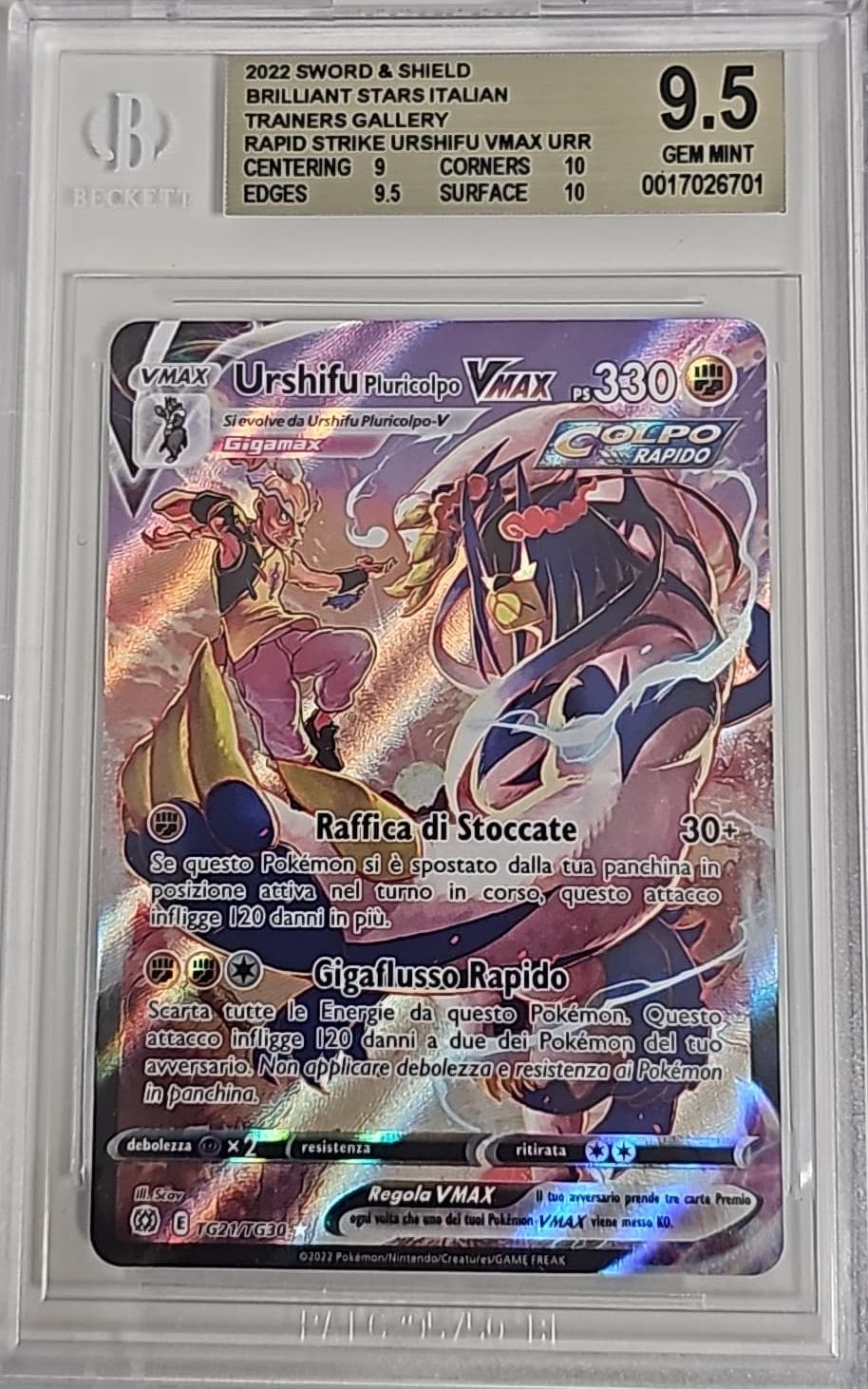 Urshifu VMAX Colpo Rapido #TG21 - Astri Lucenti - 2022 - BGS 9.5 Mint - CARTA POKEMON GRADATA ITA