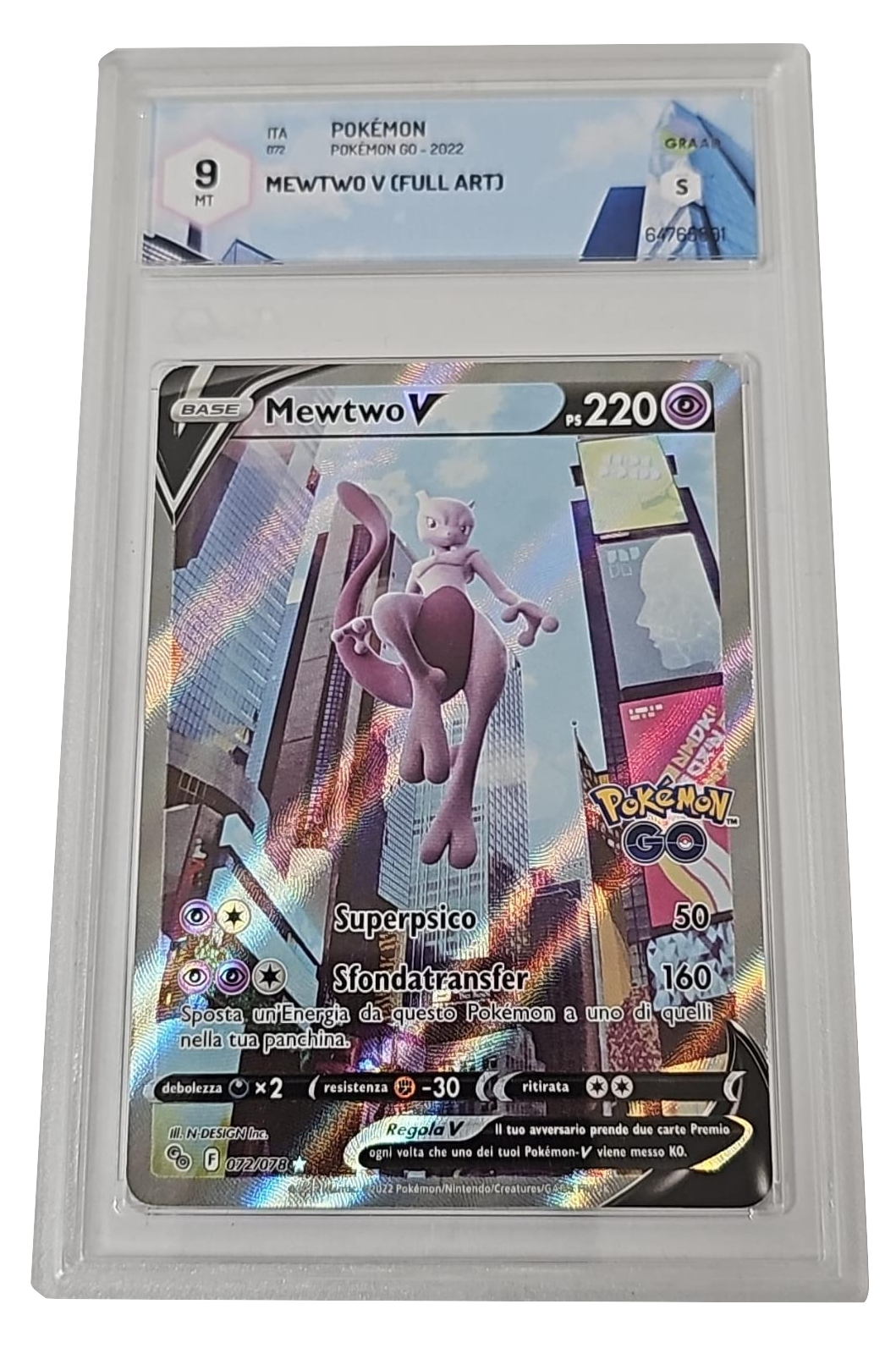 Mewtwo V 072/078 - Pokemon GO - 2022 - GRAAD 9 Mint - CARTA GRADATA ITA