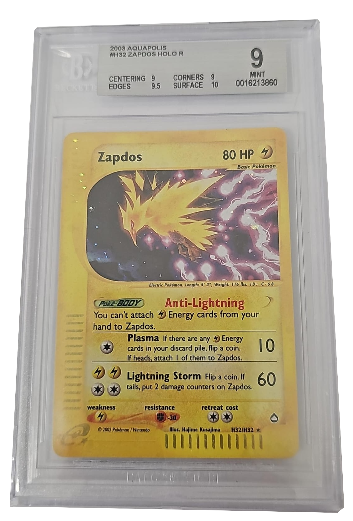 Zapdos HOLO R - Acquapolis - 2003 - BGS 9 Mint - CARTA GRADATA ENG